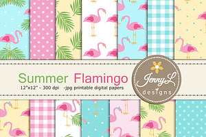 Summer Flamingo Digital Paper, a Pattern Graphic by JennyL Designs