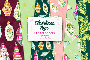 Christmas Toys Digital Papers