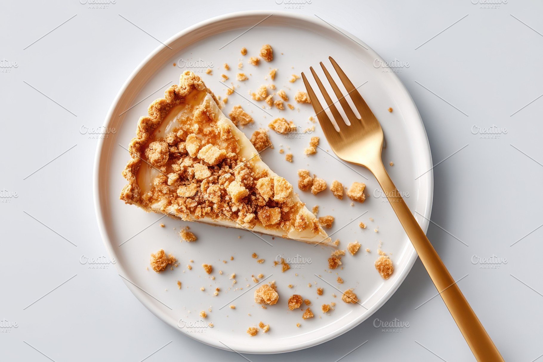 Crumbly Pie Slice with Gold Fork, a Food & Drink Photo by AlyaAnd