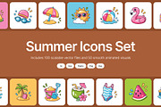 150 Summer Flat Icons Bundle, an Emoji Icon by Vectors Market (Thumbnail 1 of 12)