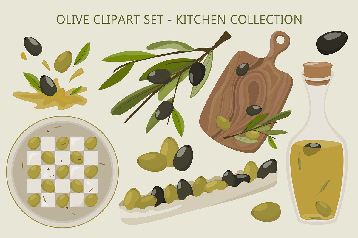 Mediterranean Olive Clipart Set, a Food Illustration by Vaniuta_Art (Photo 1 of 3)