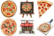 Watercolor Pizza Store Clipart, an Illustration by Craft Nest (Thumbnail 3 of 6)