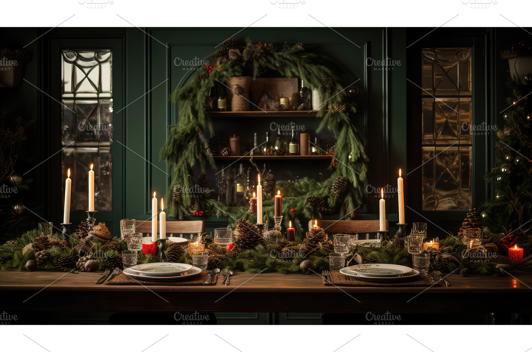 festive green garland ai generated, a Holiday Photo by pikepicture