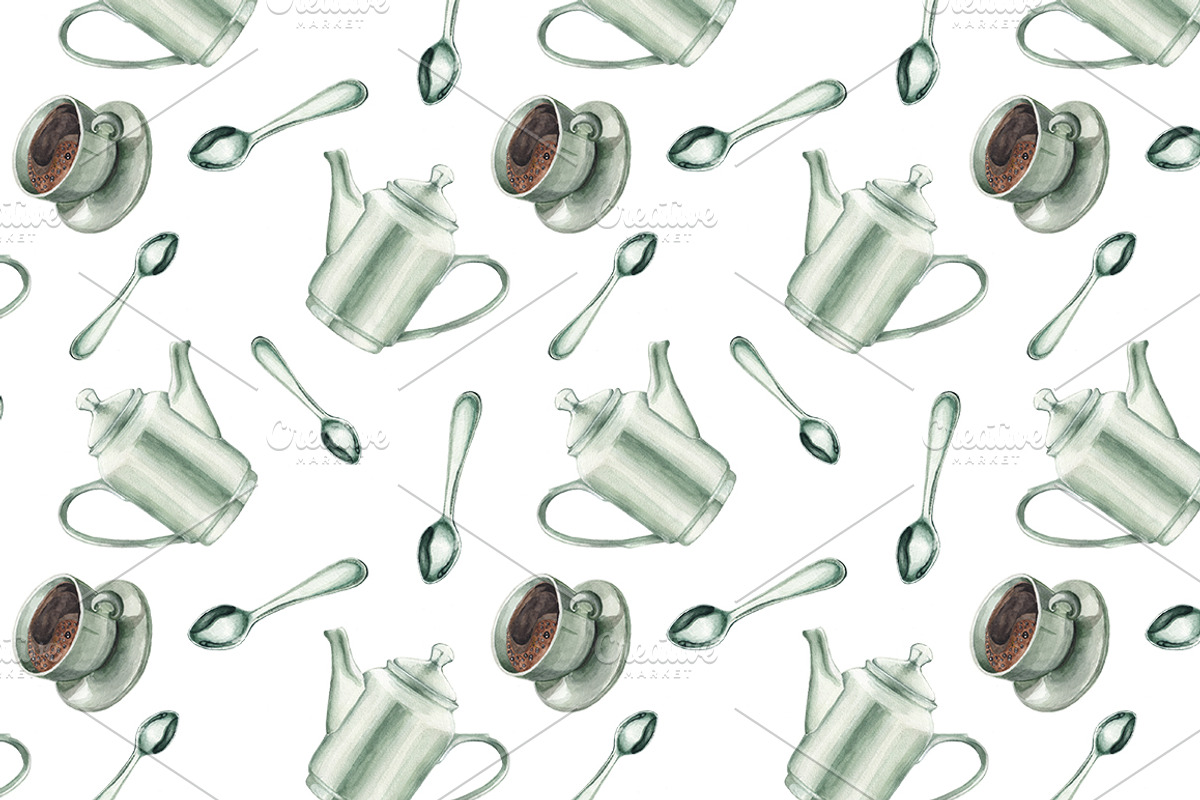 Watercolor breakfast set, a Pattern Graphic by lenavetka87 (Photo 3 of 3)
