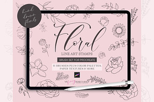 Procreate Floral Line Art Stamp Set