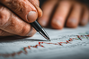 Hands analyzing financial charts wit, a Photo by Pixeness Studio