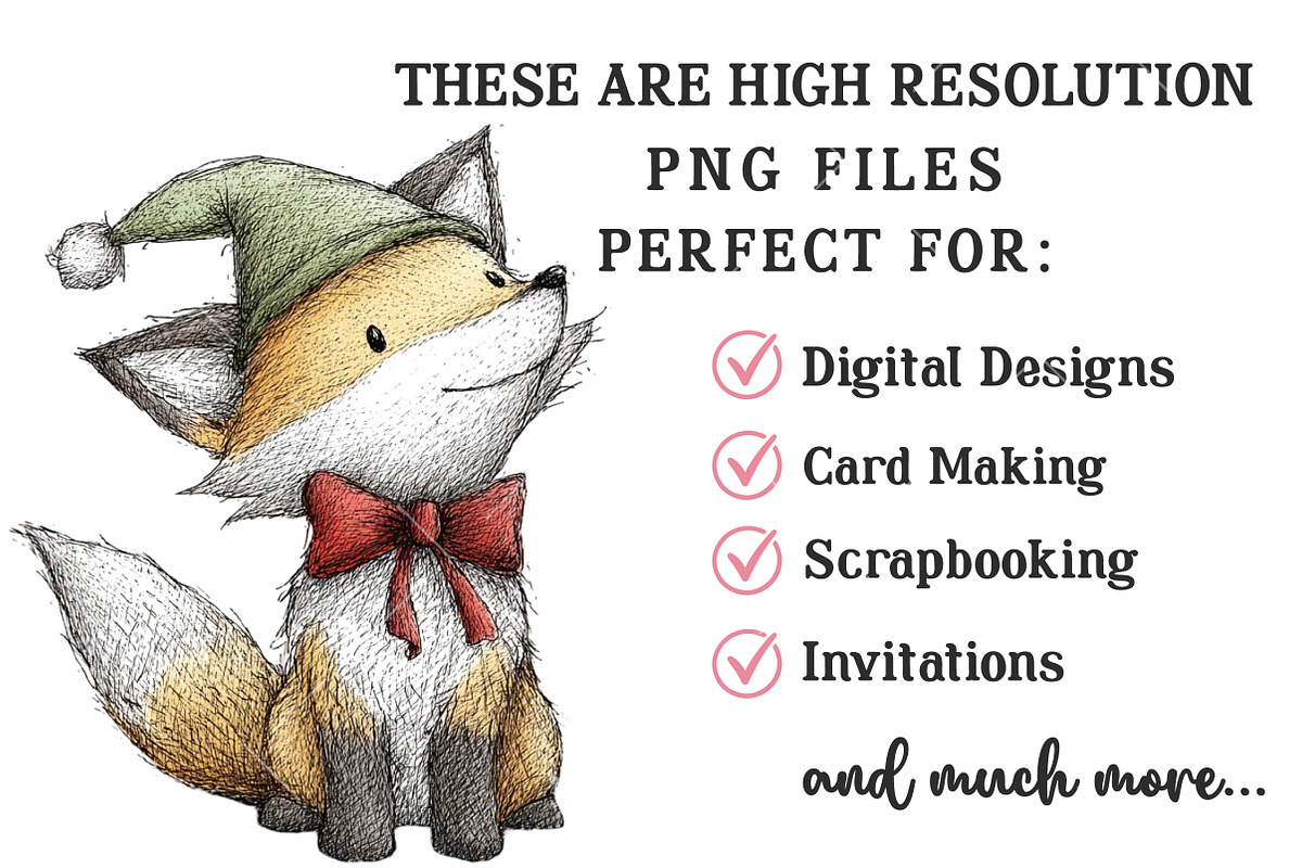 Hand-Drawn Christmas Animals Clipart, an Illustration by OK Design (Photo 6 of 6)