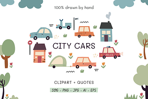 City Cars Hand Drawn Clipart Set