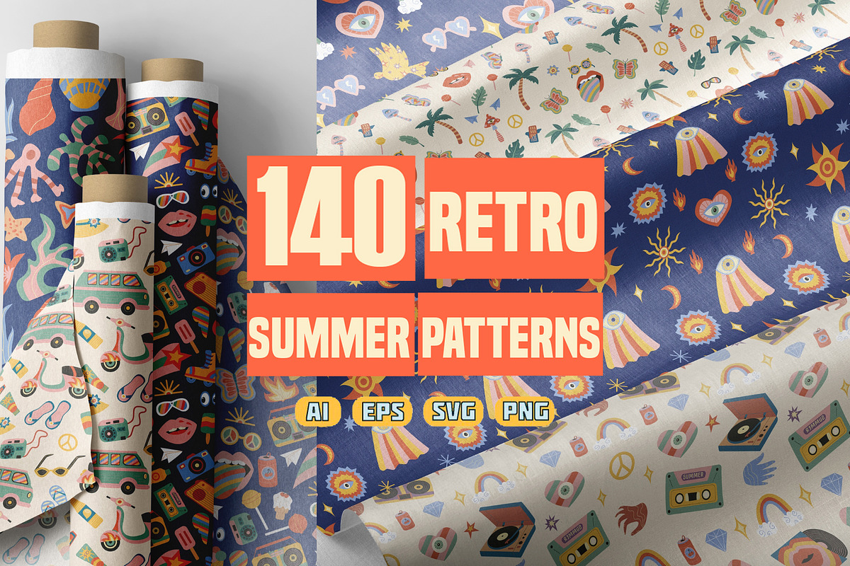 140 Retro Summer Seamless Patterns, a Pattern Graphic by IRSYART (Photo 1 of 15)