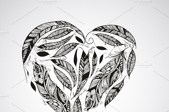 Vector Heart Made of Feathers