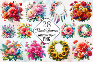Floral Summer Sublimation Clipart, an Illustration by RobertsArt
