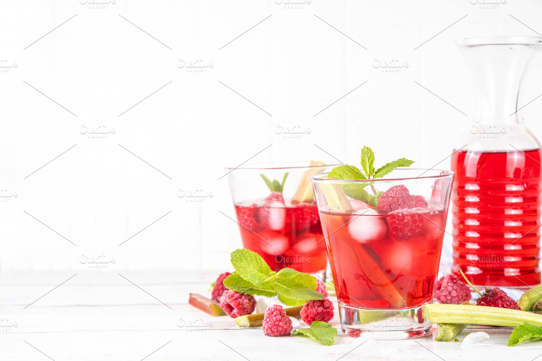 Raspberry rhubarb iced tea or lemonade, a Food & Drink Photo by Rimma