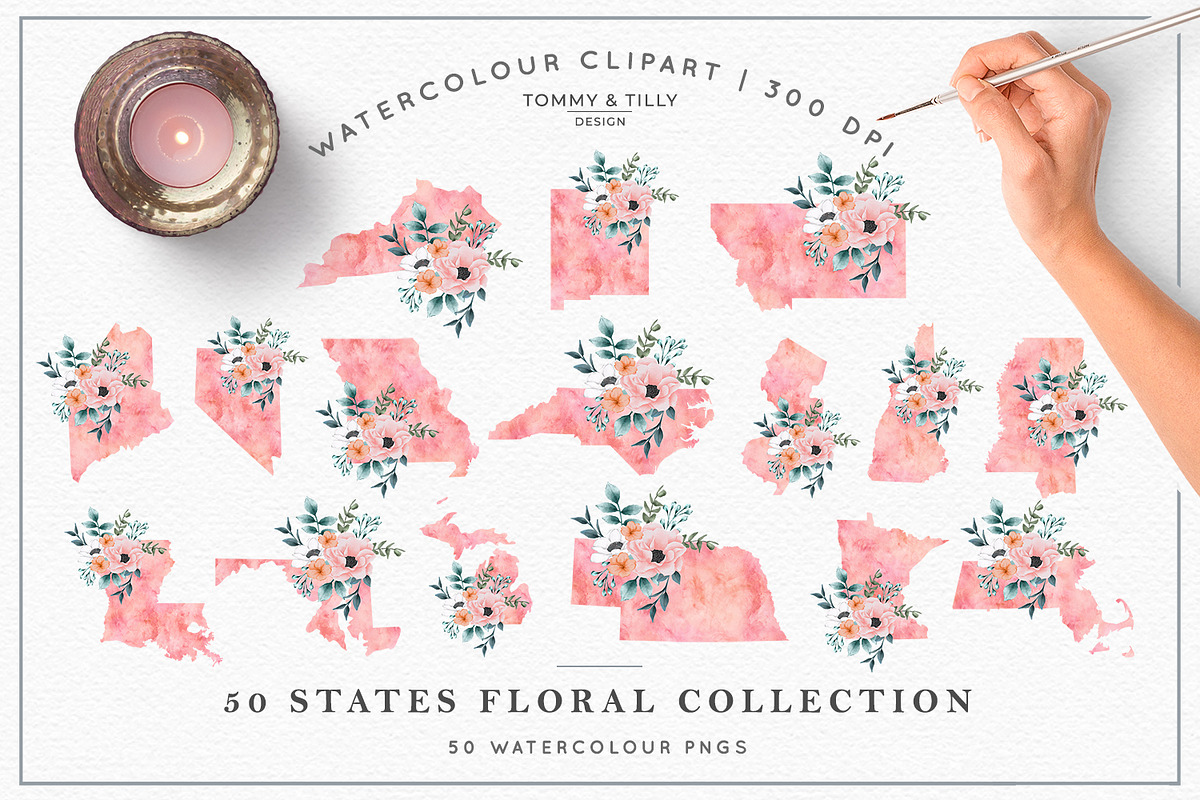 50 Watercolour States Collection, a Decorative Illustration by Tommy & Tilly Design (Photo 6 of 7)