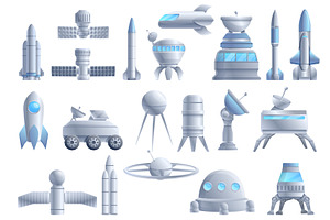 Space Station Icons Set, Cartoon