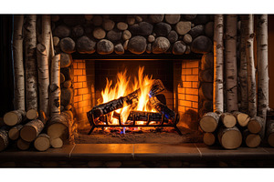 fireplace birch firewood ai, a Background Photo by pikepicture