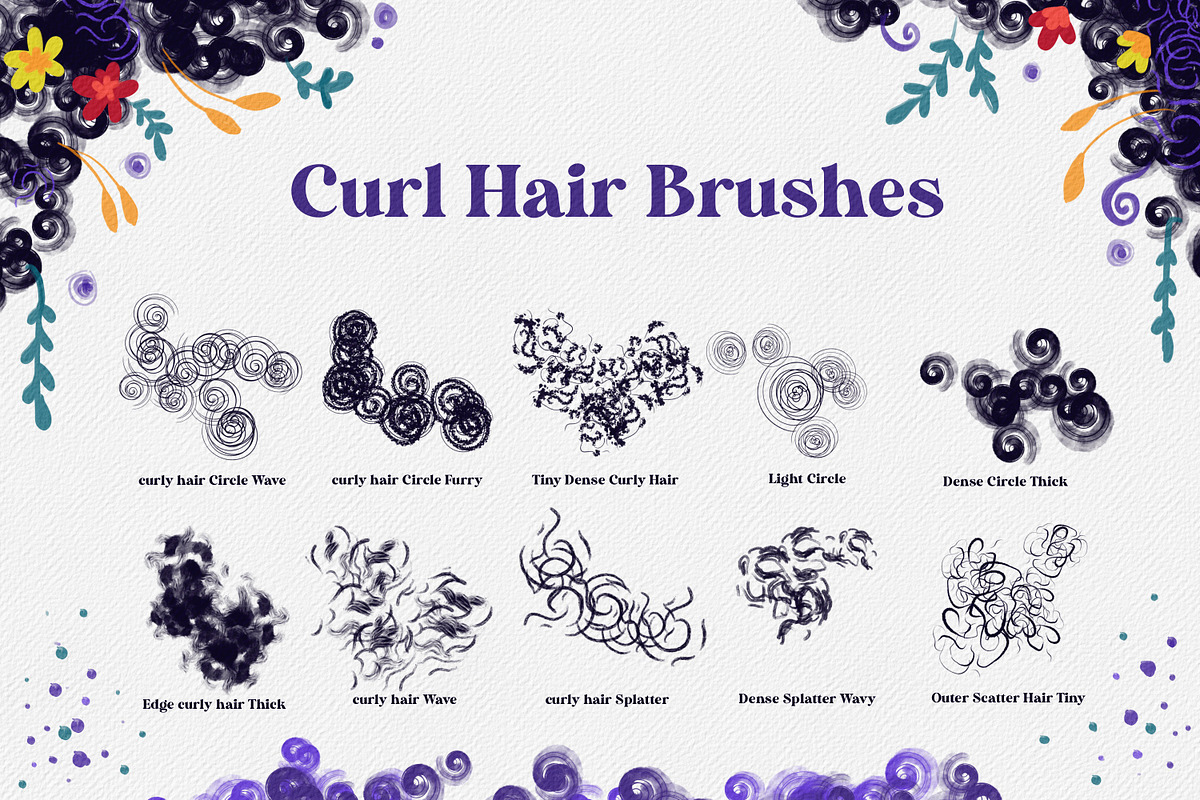 Curl Hair Procreate Brushes, a Brush Add-On by ArtstudioByKhushbu (Photo 2 of 6)