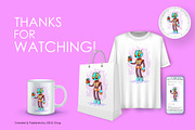 Romantic cartoon robot, Tshirt, PNG., an Animal Illustration by KENO Mascots (Thumbnail 6 of 6)