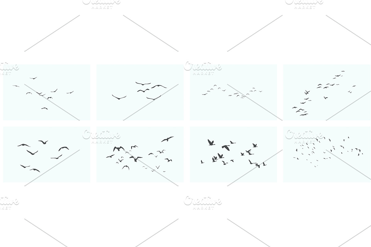 Birds black silhouettes flying flock, an Animal Illustration by Lemberg Vector