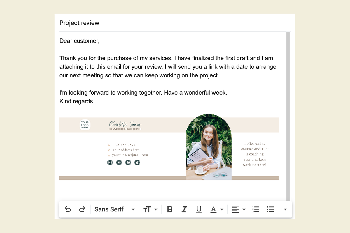 Business Coach Email Signature Canva, an Email Template by Golden Horizons Studio (Photo 4 of 10)
