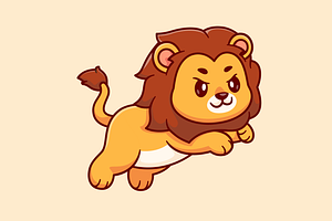 Cute Lion Jumping Cartoon, an Animal Illustration by Catalyst Labs