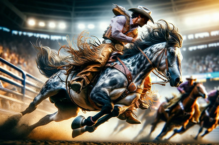 Cowboy riding a fast horse during th, a Sports & Recreation Photo by angellodeco