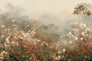 Hazy Wildflower Meadow Wallpaper, a Decorative Illustration by Virgo Studio