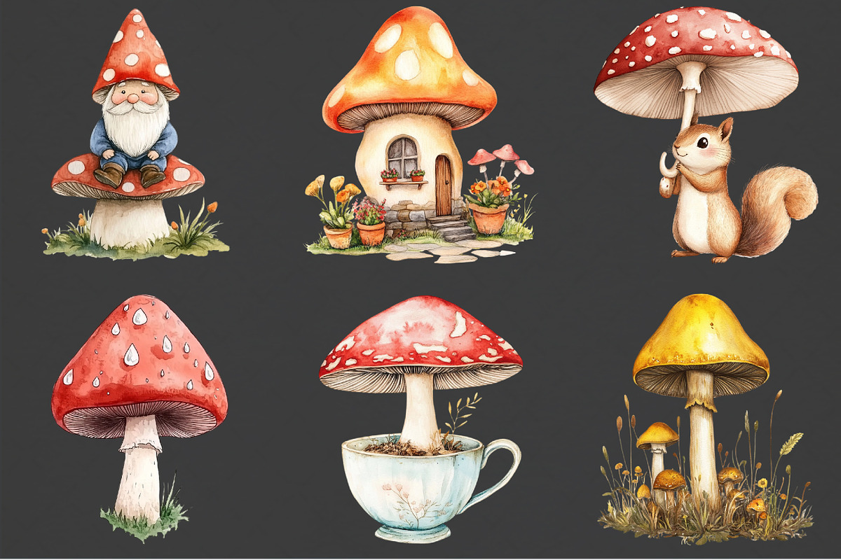 Watercolor Mushroom Sublimation Clip, an Illustration by Rose Art (Photo 3 of 3)