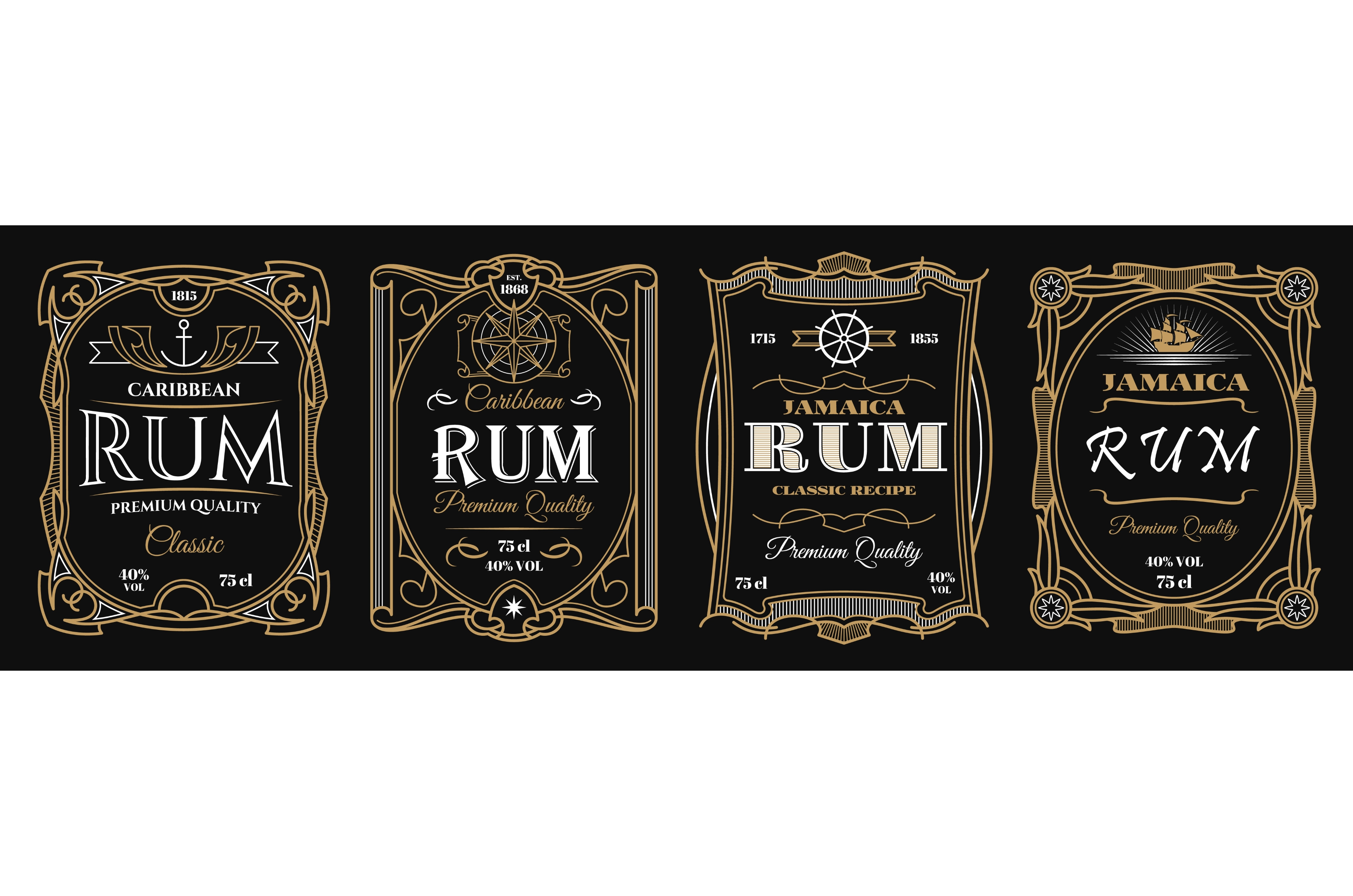 Vintage rum label frames, an Illustration by Vector Tradition