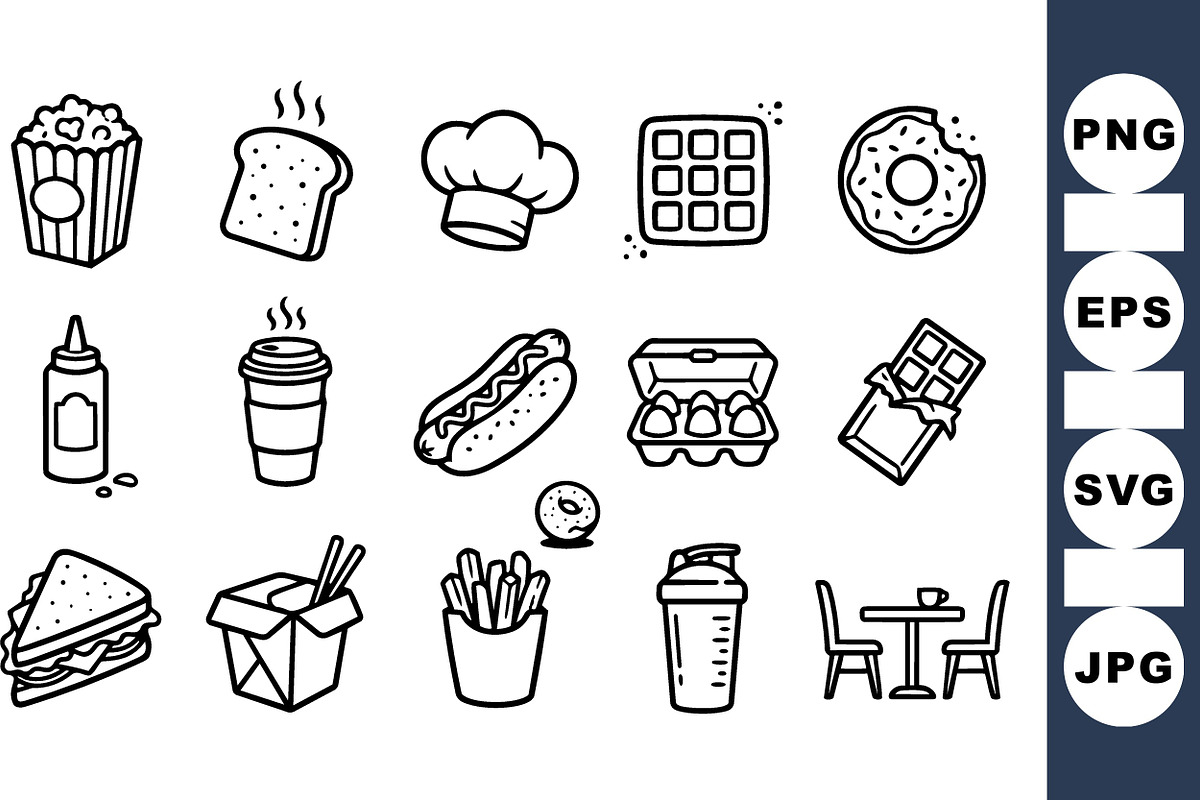 Hand Drawn Food Icon Set, an Illustration by designvectx (Photo 1 of 3)