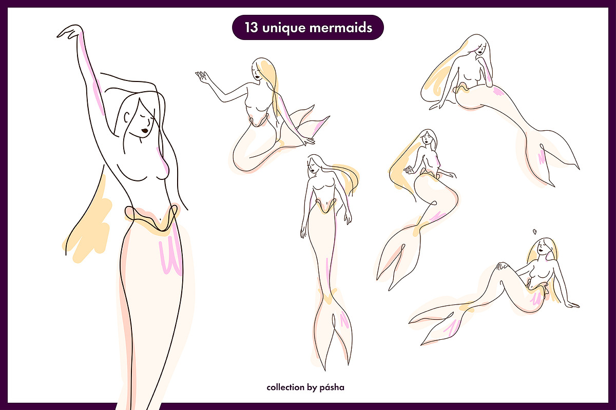 Dreamy Line Art Mermaids, a Person Illustration by Pásha (Photo 4 of 6)