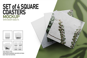 SET of 4 SQUARE COASTERS