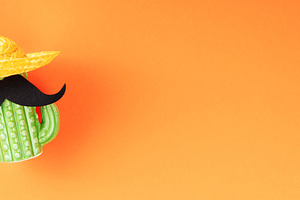 Fun Cactus with Sombrero and Mustache on Orange Background, a Food & Drink Photo by Natalia Klenova's Shop