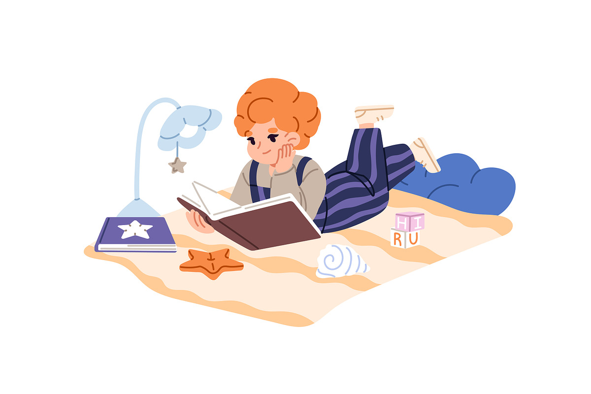Cute kids reading paper books set, a Person Illustration by PaperTrident (Photo 7 of 9)
