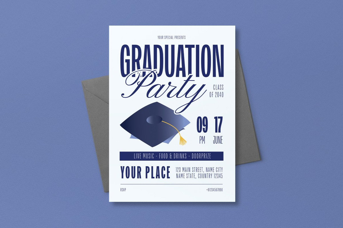 Blue Graduation Party Invitation, an Invitation Template by graphicook (Photo 3 of 3)
