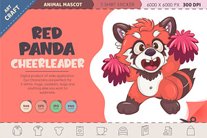 Cheerleader red panda cartoon., an Animal Illustration by KENO Mascots
