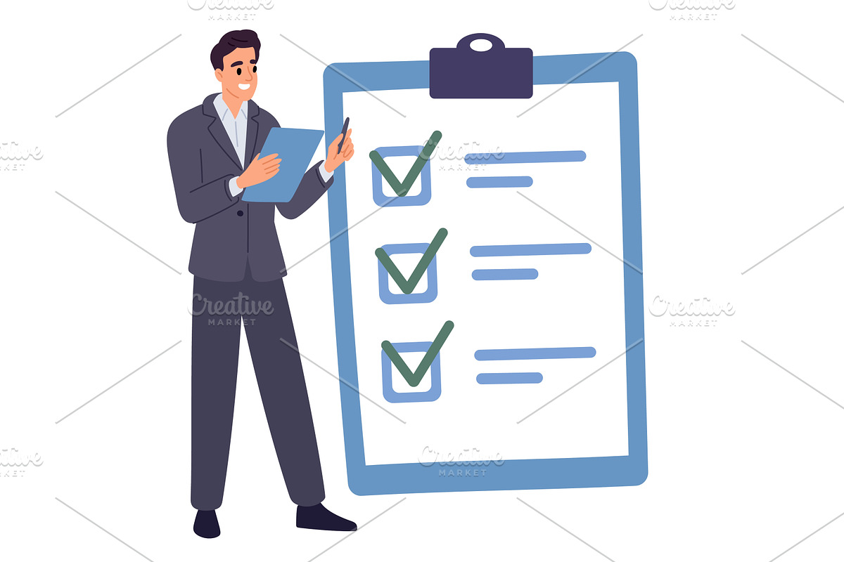 Businessman makes marks on checklist, a Person Illustration by Vectorbuum