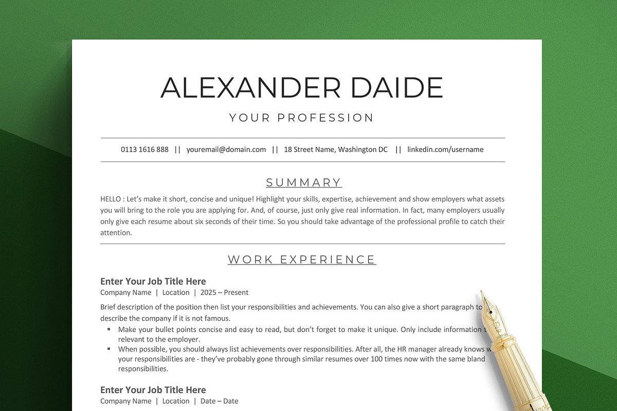 ATS Friendly Resume Template, a Resume Template by resumetemplathttps://d3es (Photo 1 of 10)