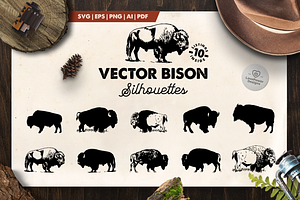 Bison Silhouette | 10 Vector Bison, a Graphic by LovePowerDesigns