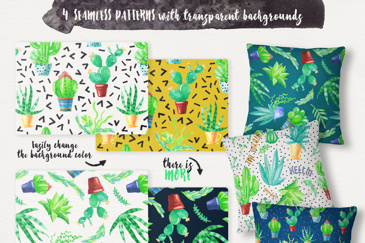 Green Madness-Watercolor Succulents, an Illustration by Stella's Graphic Supply (Photo 4 of 6)