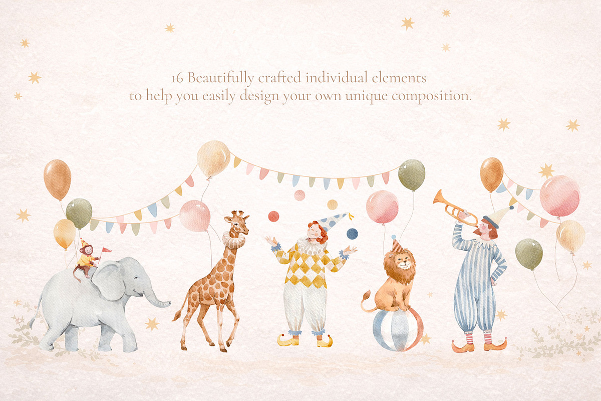 Circus Watercolor Clipart Set, a Decorative Illustration by Lembrik's Artworks (Photo 2 of 5)