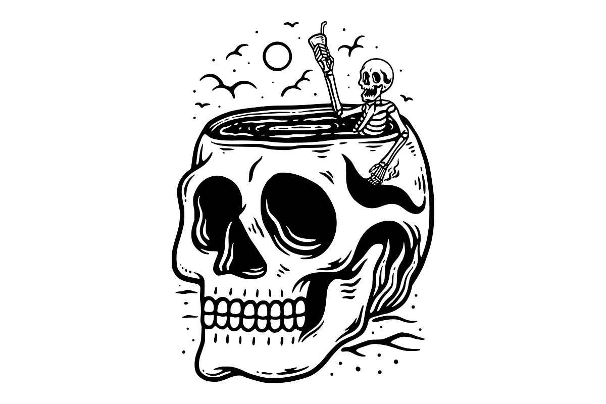 Summer Skull Drinking Illustration, an Object Illustration by Decoconio Design (Photo 2 of 3)
