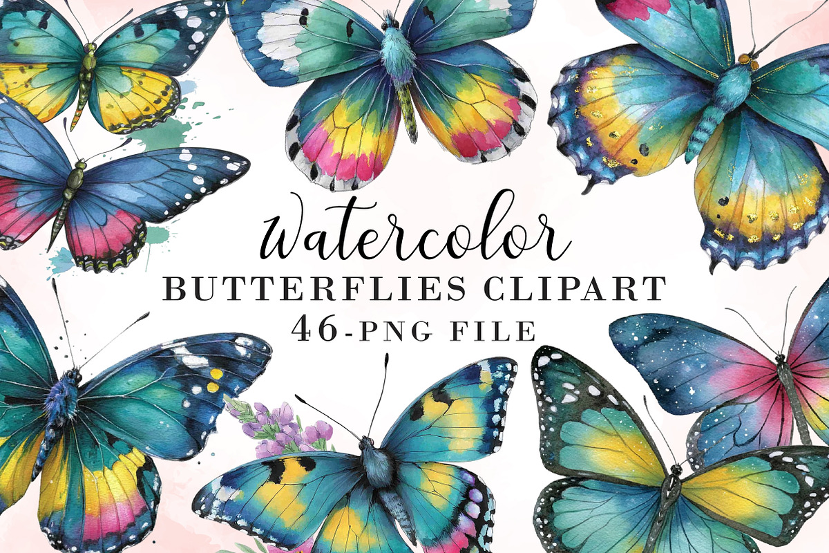 Watercolor Butterflies Clipart, an Illustration by Libby Wishes (Photo 1 of 7)