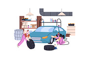 Repairmen repair cars, auto service, a Transportation Illustration by PaperTrident (Thumbnail 8 of 9)