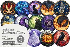 Halloween Stained Glass Clipart, an Illustration by Dream Creation