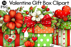 Valentine Gift Box Clipart, an Illustration by Daily.Designs