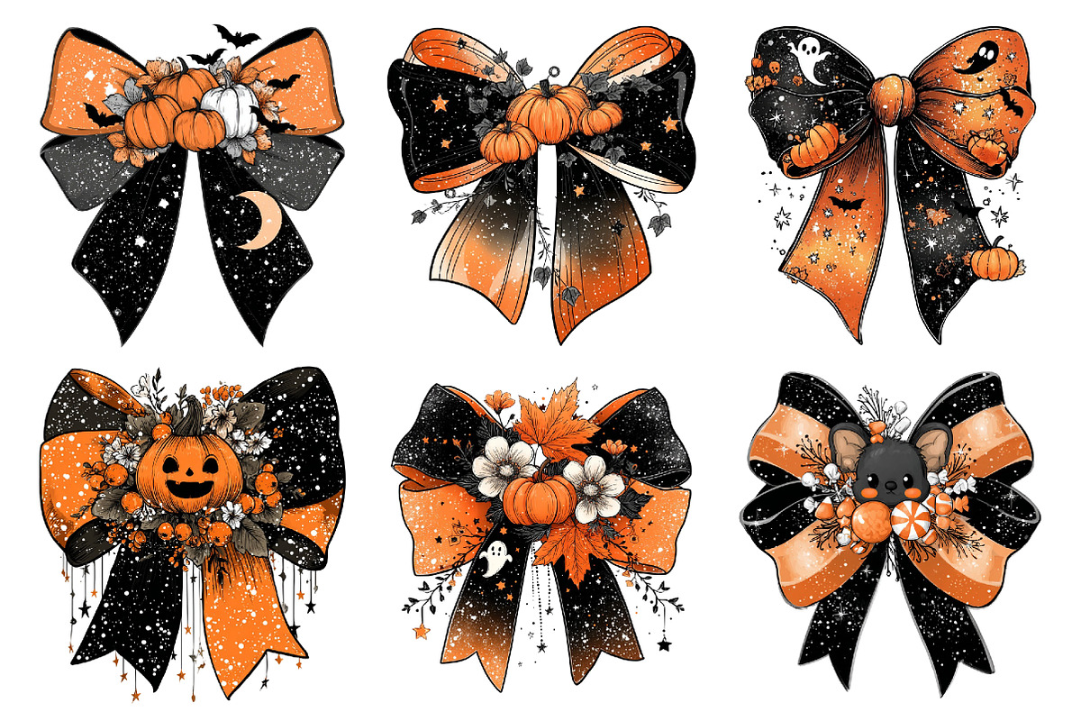 Whimsical Halloween Bow Clipart, a Seasonal Illustration by Creative Art (Photo 3 of 6)