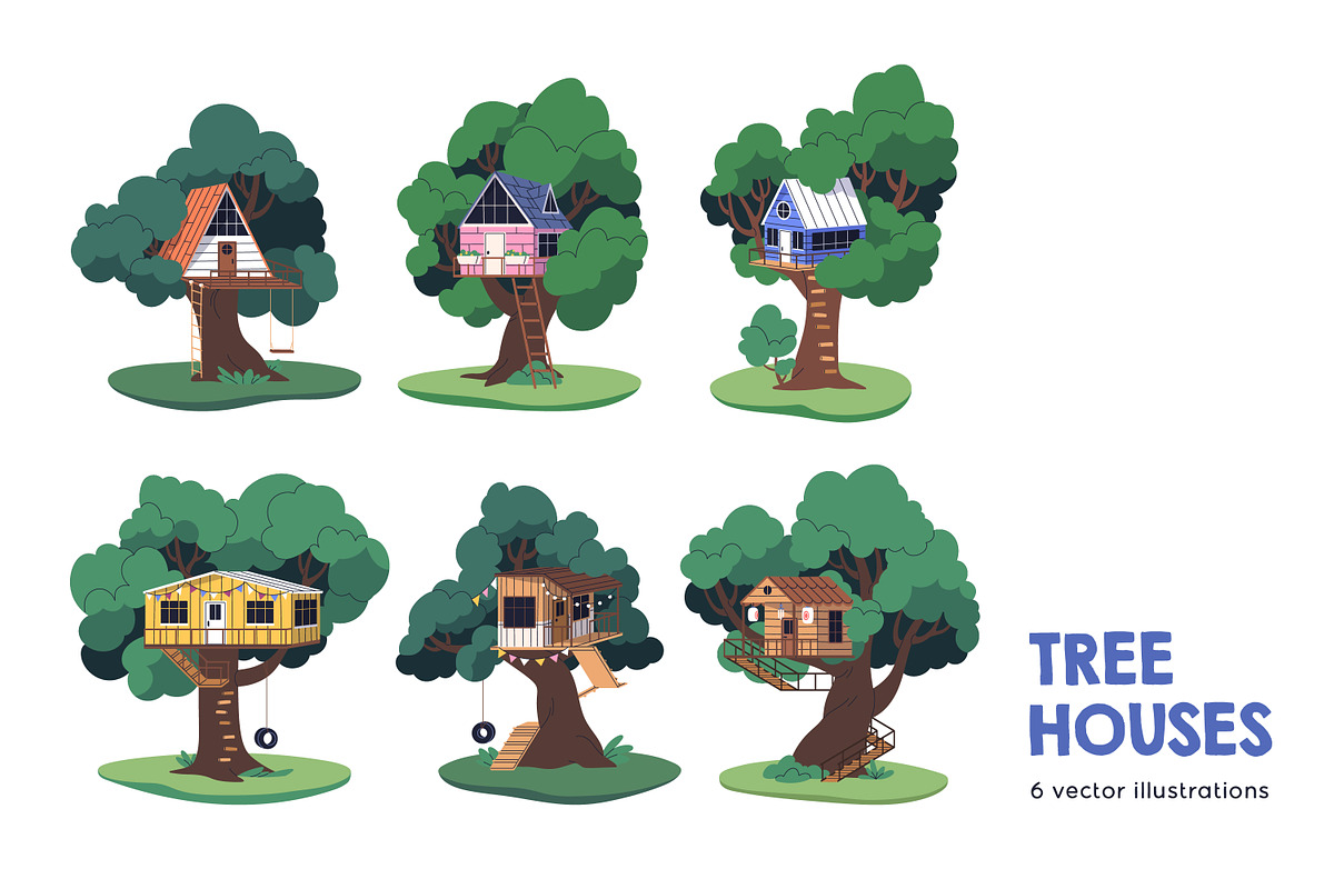 Wood tree houses. Nature treehouses, an Object Illustration by Good Studio (Photo 1 of 5)