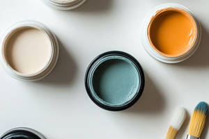 Open Paint Jars with Brushes on White Background, an Abstract Photo by Natalia Klenova's Shop