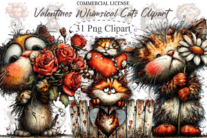 Valentines Whimsical Cats Clipart, an Illustration by designcity5