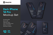 Dark iPhone 14 Pro Mockup Set, an iPhone Mockup by Deeplab (Thumbnail 1 of 15)